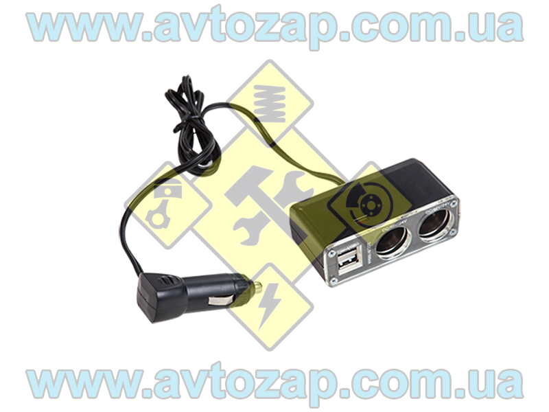 BJJ 6-3 Разветвитель прикуривателя 12/24V 2 гнезда + 2 USB, штекер на проводе (КНР)