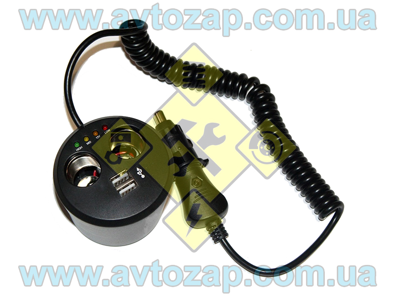 WF-51386 Разветвитель прикуривателя 12/24V 2 гнезда + 2 USB, в подстаканник, штекер на проводе (КНР)