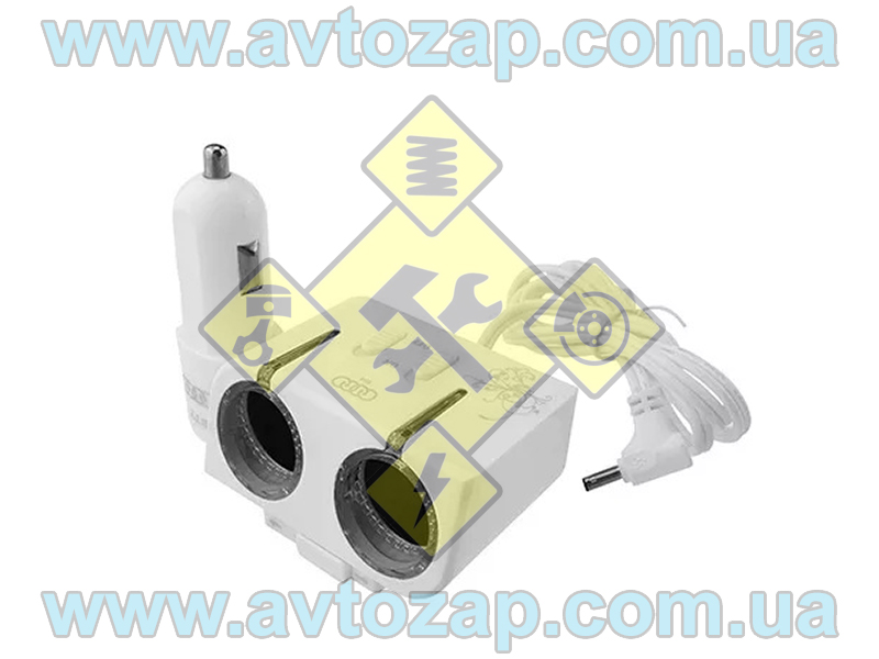 AL-529 Разветвитель прикуривателя 12/24V 2 гнезда + 1 USB, штекер съемный на проводе (КНР)